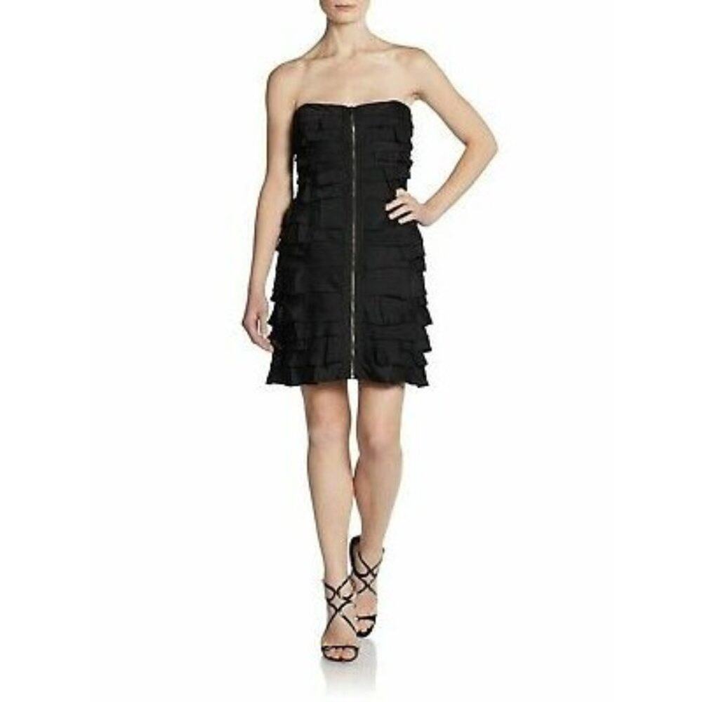 BCBGMaxazria Brandie black strapless full zip cocktail dress JUF6N443 SIZE 6